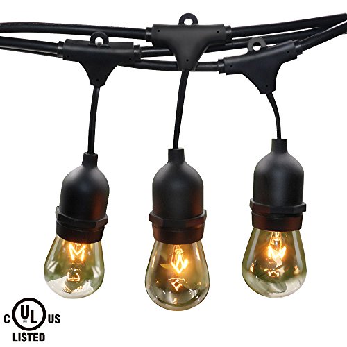 24 Sockets 36 Bulbs 50ft Extendable Outdoor Patio String Lights, UL-listed Commercial Grade Waterproof Edison Style Hanging Patio Lights, Heavy Duty 14AWG Copper Wire, Plug and Play (3 YEAR WARRANTY)