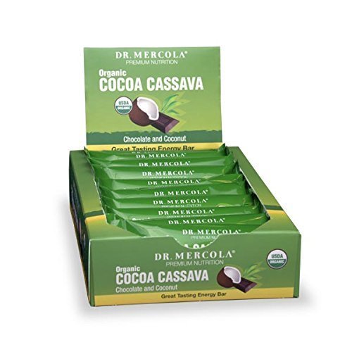 Dr. Mercola Cocoa Cassava - Chocolate And Coconut With Chia Seeds - Great Tasting Energy Bar - Certified USDA Organic - 1 Box (12 Bars)
