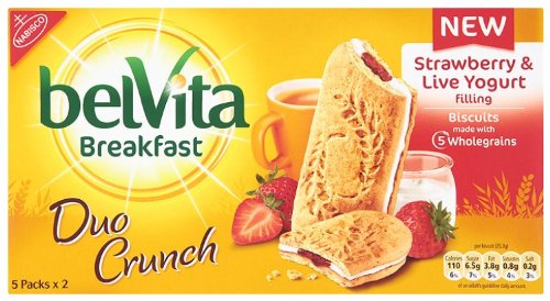 Belvita Breakfast Duo Crunch Strawberry and Live Yogurt Biscuits 253g (Pack of 8)