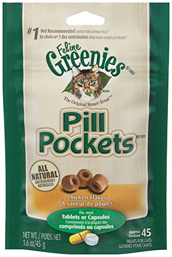 FELINE GREENIES PILL POCKETS Treats for Cats Chicken Flavor - 1.6 oz. 45 Count (Pack of 6)