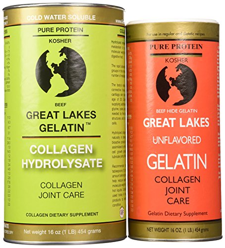 Great Lakes Gelatin, Kosher, 16-Ounce Cans of Unflavored & Collagen Hydrolysate