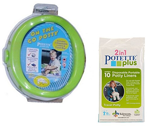 On-the-Go Potty Portable Travel Toddler Seat Green Chair Potette With 10 Disposable Potty Liners