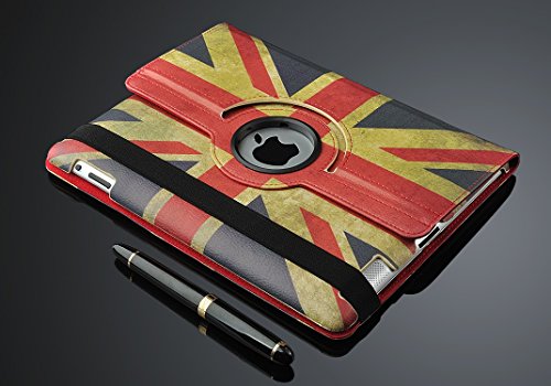 Apple Retro Vintage Union Jack PU Leather Wallet Flip Case Cover for The New iPad 2, 3,4 360 Degree Rotation Full Sleep Wake Function