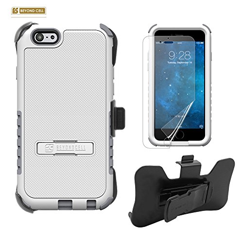 Spots8® for iPhone 6 case holster iPhone 6S holster case 3 in 1 Bundle, Dual Layer Protective Case Built in Stand, 1 HD Screen Protector,1 Holster Belt Clip - White & Gray