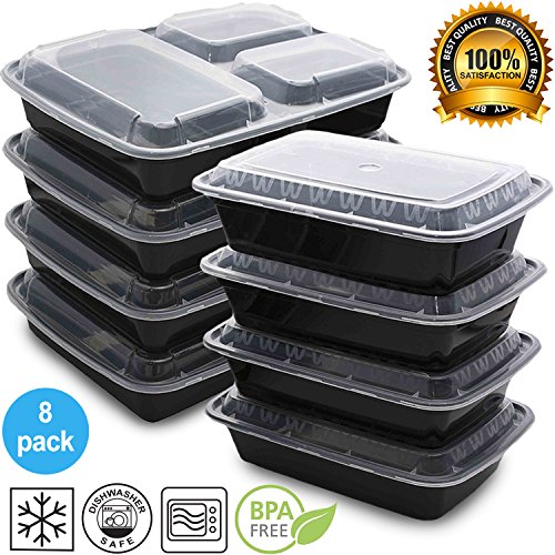 Mixed Meal Prep Containers Set - Bento Lunch Boxes / Restaurant Food Storage - Portion Control - 8pk