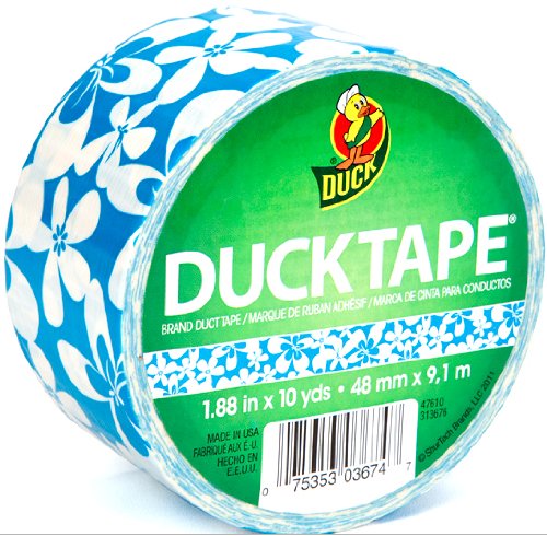 Duck Brand Blue Surf Printed Duct Tape, 10 yards Length x 1-7/8 Width, White/Blue