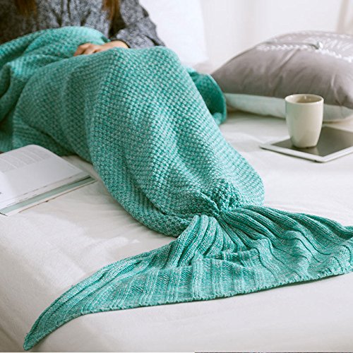 Elite99 Mermaid Tail Blanket Handmade Crocheted Cocoon Sofa Living room Quilt Rug Knit Beach Blanket for Adult and kids-Green ?140CMx70CM?