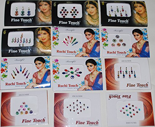 12 Pack Indian Art Bollywood Reuseable Bindi Self Adhesive Body Stickers/tattoo