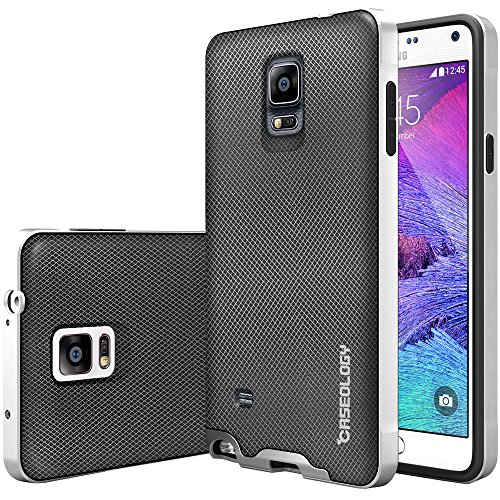 Galaxy Note 4 Case, Caseology® [Envoy Series] Premium Leather Bumper Cover [Metallic Mesh Silver] [Leather Bound] for Samsung Galaxy Note 4 - Metallic Mesh Silver