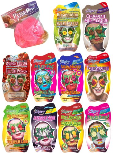 Montagne Jeunesse Bath and Shower 10 Face Masque Sachets Gift Set with Pom Pom