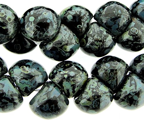 Czech Glass Mushroom Beads Button/drop-shaped 9x8mm Jet Picasso 30bds/st