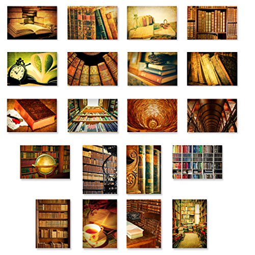 BOOKS postcard set of 20 postcards. Book, library and reading theme post card variety pack. Made in USA.