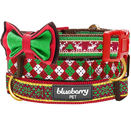 Blueberry Pet Collars 3/4 M Christmas Nordic-inspired Snowflakes Designer Dog Collar with Detachable Bowtie, Basic Adjustable Pet Collar