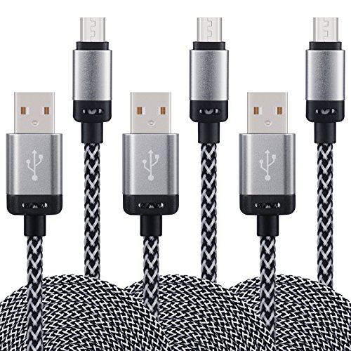 Micro USB Cable, Ailkin Premium 3-Pack Colorful Nylon Braided 6FT USB 2.0 A Male to Micro B Charge Cable for Samsung Galaxy S7, S6, HTC, LG, Sony, Blackberry, PS4, HP, Nokia and Most Android Device