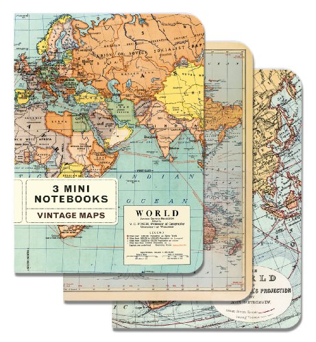 Cavallini Mini Notebooks Vintage Maps 4 x 5, 3 Mini Notebooks