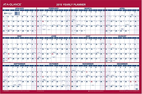 AT-A-GLANCE PM2628 Erasable Vertical/Horizontal Wall Planner, 24 x 36, Blue/Red, 2016