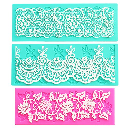 Set of 3, Rose Shaped Decorating Tools, Little Flowers Embossing Cake Lace Fondant Mold, Rattan Shaped Sugar Veil Cupcake Mat Silicone Molds for Cake Decorating or Arts, Crafts - By Sago Brothers
