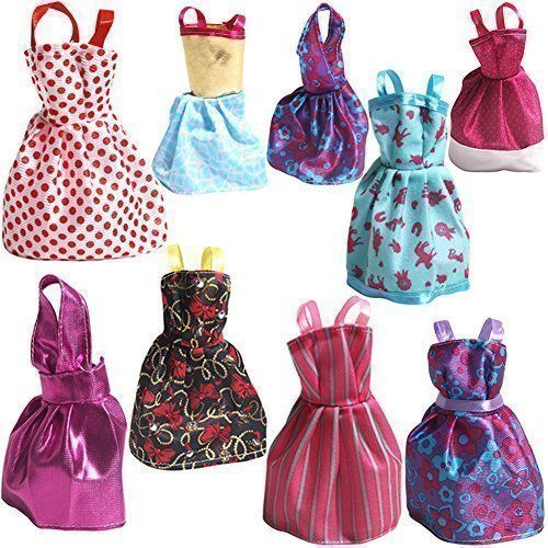 Rainbow Handmade Dresses for Barbie Doll, Pack of 9