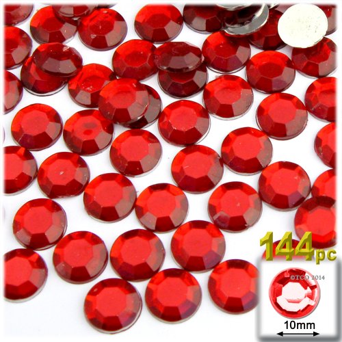 The Crafts Outlet 144-Piece Flat Back Round Rhinestones, 10mm, Ruby Red