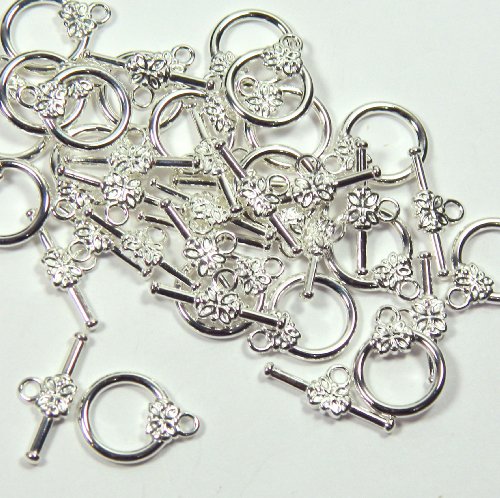 19 Silver Plated Brass Jewelry Toggle Clasps 14mm Flower Design Jewelry Findings