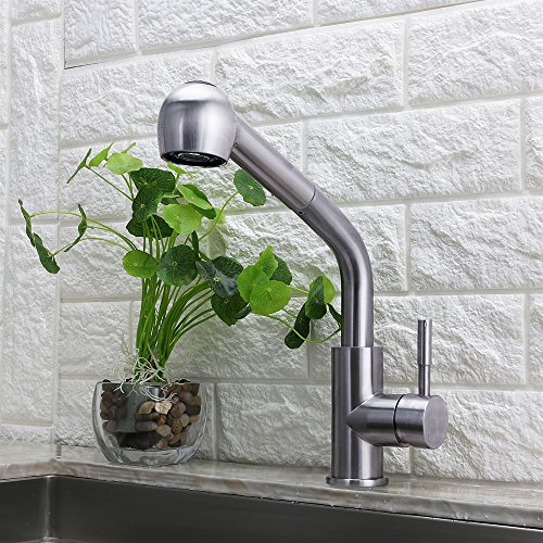 Selina Kitchen Sink Faucet, Laundry Commercial Modern Single Lever Single Handle Pull Out Down Sprayer Spout Bar, Brushed Nickel Finish Stainless Steel.