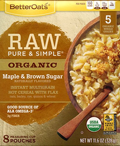 Better Oats Raw Pure & Simple Organic Maple & Brown Sugar Instant Multigrain Hot Cereal with Flax