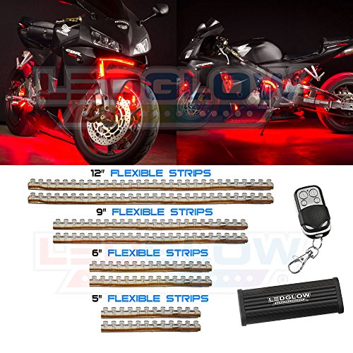 LEDGlow 8pc Red LED Flexible Motorcycle Light Kit