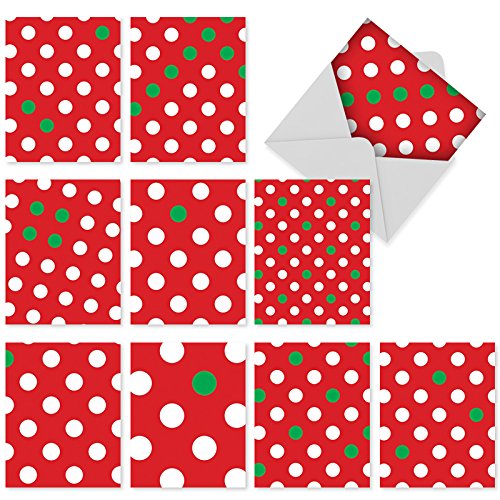 M5013 Holidots: 10 Assorted Christmas Note Cards Featuring Lots Of Christmas-Colored Spots, W/Matching Envelopes.