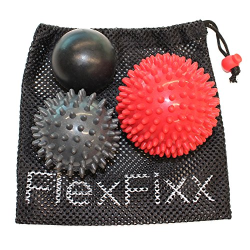 PAIN RELIEF Massage Ball Set for Feet, Back, Neck - Best for Plantar Fasciitis Treatment with Reflexology, Acupressure and Trigger Point Therapy - Set of 3 Spiky + Lacrosse Balls with Bonus User Guide