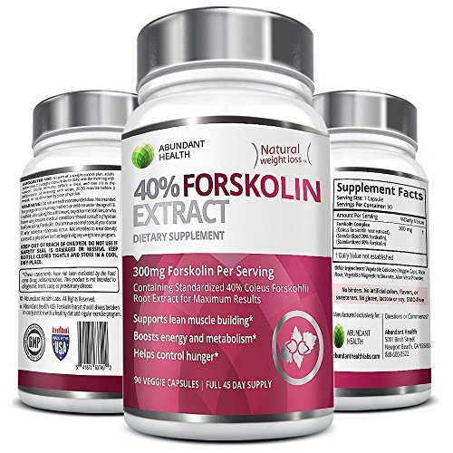 40% FORSKOLIN COMPLEX 300MG Per Serving - 90 Veggie Caps - Standardized to 40% Coleus Forskohlii Root Extract - Supports Lean Muscle Building & Helps Control Hunger