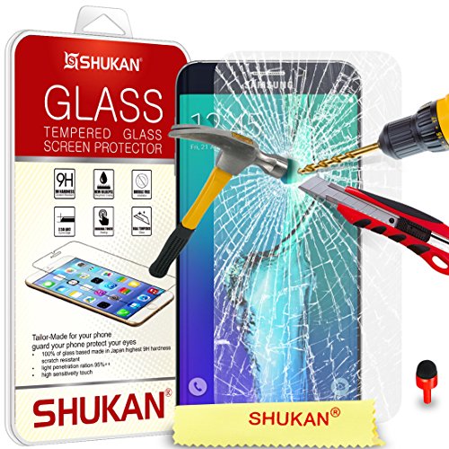 FOR Samsung Galaxy S7 Edge - SHUKAN® Premium Tempered Glass Crystal Clear LCD Screen Protector Guard & Polishing Cloth RED 2 IN 1 Dust Stopper [TG501 - SVL4]