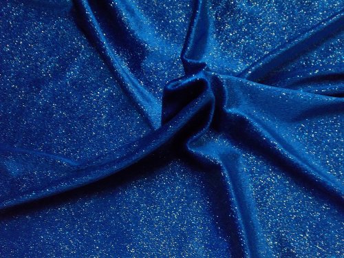 Glitter Infused 4-Way Stretch Velvet Fabric By The Yard - Royal Blue With Glitter 60 Wide