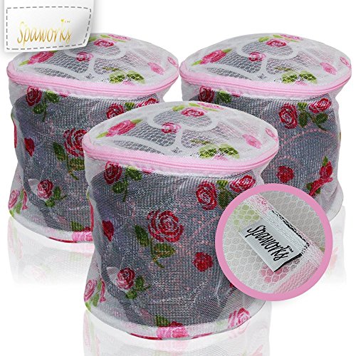 Spaworks Bra Wash Laundry Bag - for Delicates Intimates Lingerie and Hosiery - 3 Pack Roses