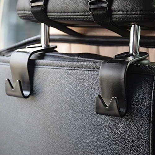 IPELY Car SUV Back Seat Headrest Hanger Storage Hooks - Purse Handbag Grocery Bag Holder(Black -4 Pack)