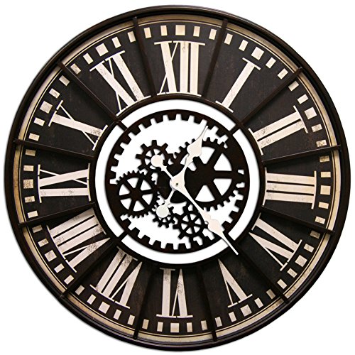 Large Wall Clock with Decorative Gear Look Black 32 Quartz movement