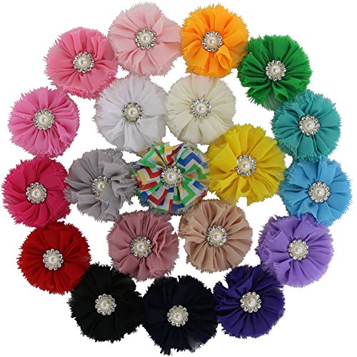 QingHan Baby Girls Chiffon Twirl Flower Hair Bows Hair Clips Headband Flowers Pack Of 20