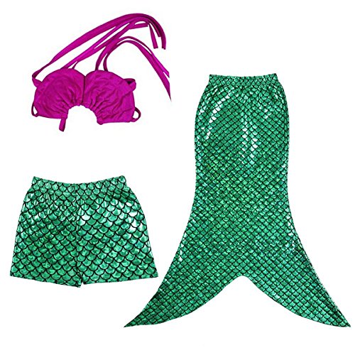 Jastore® Little Girls 3 Pcs Princess Mermaid Tail Swimmable Bikini Set Fancy Costume (140(6-7T))
