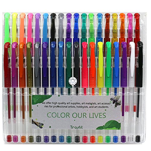 Trasfit Multicolor Gel Pens Set Colored Ink Pen - Set of 36, Metallic, Neon, Glitter, Neon Color Pens with Comfort Grip for Coloring, Glitter, Painting and Drawing