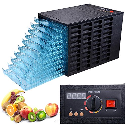 Black 630W 10 Tray Electric Commercial Home Dehydrator Digital Timer Jerky Fruit Vegetable Food Dryer