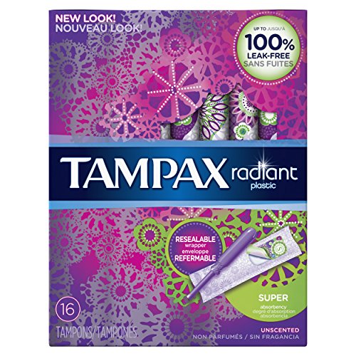 Tampax Radiant Plastic Super Absorbency Unscented Tampons, 16 Count
