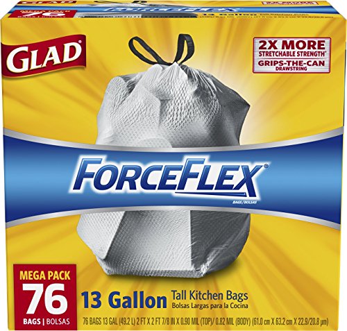 Glad ForceFlex Tall Kitchen Drawstring Trash Bags, 13 Gallon, 76 Count