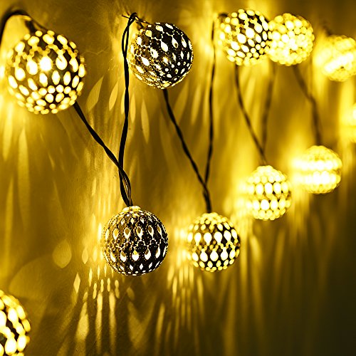 VicTsing Solar Powered Outdoor String Light, IP64 Waterproof Silver Ball Fairy String Lights for Garden Fence Path, Patio, Christmas Party, Home Decoration (20 LED, 16 Feet, Warm White)