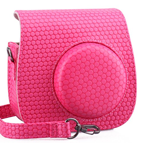 [Fujifilm Instax Mini 8 Case]- CAIUL Protruding Dots Soft PU Leather Camera Case Bag with Shoulder Strap for Fujifilm Instax Mini 8 Instant Film Camera(RED)