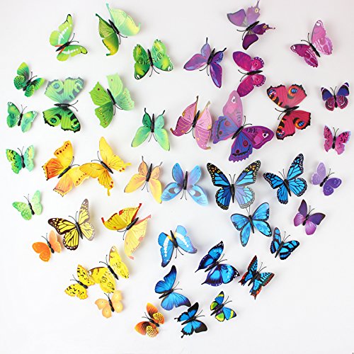ElecMotive 60 Pcs 5 Packs Beautiful 3D Butterfly Wall Decals Removable DIY Home Decorations Art Decor Wall Stickers & Murals for Babys Bedroom TV Background Living Room (60 pcs in 5 Colors)