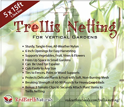 Sturdy Nylon Trellis Netting Supports Veggies & Vines to Grow Upright Bonus: 3 Tomato Clips & 5 Creative Ways to Use Garden Netting Ebook