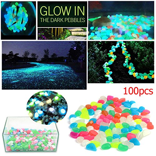 JJOnlineStore- 100x Glow In The Dark Pebbles Stones For Garden Outdoor Fish Tank (Mix Colour)