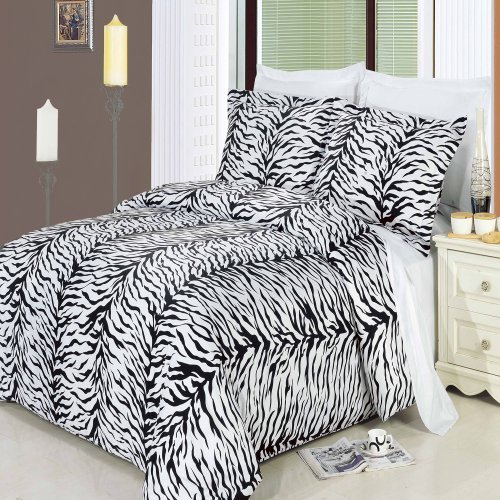 Zebra 3-piece Full / Queen Duvet Cover Set 100 % Egyptian Cotton 300 Thread Count by Royal Hotel Bedding