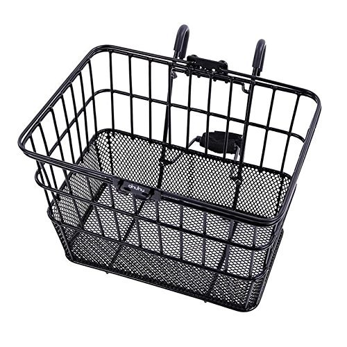 Ohuhu® Rust-Proof Quick Release Front Handlebar Bicycle Lift Off Basket / Wire Mesh Bike Basket with Holder, Mesh Bottom, Black