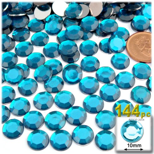 The Crafts Outlet 144-Piece Flat Back Round Rhinestones, 10mm, Aqua Blue