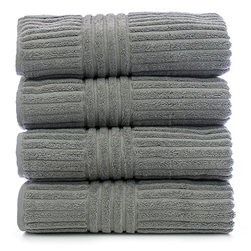 Bare Cotton Luxury Hotel & Spa Towel 100% Genuine Turkish Cotton Towel Set Bath Towel, Striped, Gray, Set of 4